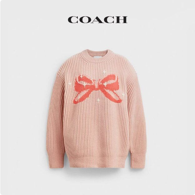 COACH同款蔻驰男女同款含羊毛蝴蝶结图案圆领毛衣舒适上衣