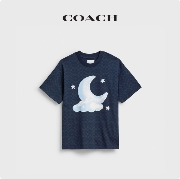 COACH同款蔻驰男女同款经典标志月亮图案休闲T恤宽松短袖