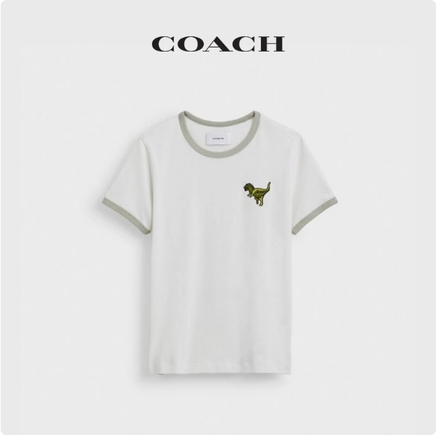 COACH同款蔻驰女士REXY饰边T恤休闲舒适上衣